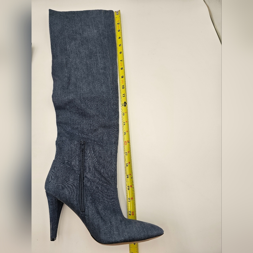 Guess Knee High Denim Stiletto Boots Size 7 | Pointed Toe Heels Y2K Retro Style - Picture 16 of 16
